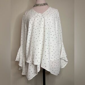 Vince Camuto White flowy  Blouse with Black Dots in size large